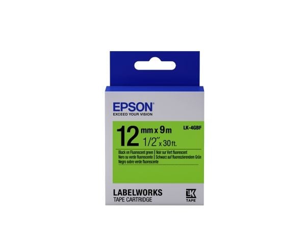 Epson tarrakasetti huomioväri - LK-4GBF huomioväri musta/vihr. 12/9, Musta vihreällä, Japani, LabelWorks LW-1000P LabelWorks LW-300 LabelWorks LW-4...