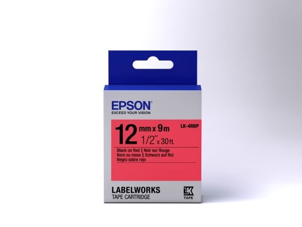 Epson LabelWorks LK-4RBP - Svart på rødt - Rull (1,2 cm x 9 m) 1 kassett(er) merketape - for LabelWorks LW-1000, 300, 400, 600, 700, 900, K400, Z50...