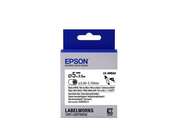 Epson LabelWorks LK-4WBA5 - Svart på hvitt - Rull (0,5 cm x 2,5 m) 1 rull(er) slange - for LabelWorks LW-1000, 300, 400, 600, 700, 900, K400, Z5000...
