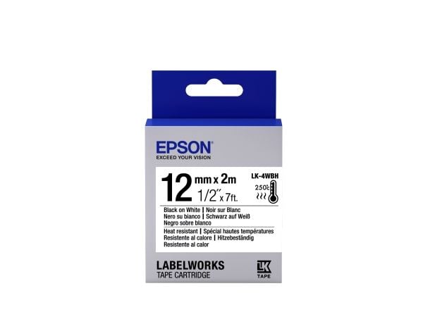 Epson LabelWorks LK-4WBH - Svart på hvitt - Rull (1,2 cm x 2 m) 1 kassett(er) merketape - for LabelWorks LW-1000, 300, 400, 600, 700, 900, K400, Z5...