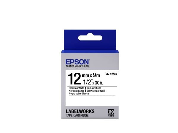 Epson LabelWorks LK-4WBN - Svart på hvitt - Rull (1,2 cm x 9 m) 1 kassett(er) merketape - for LabelWorks LW-1000, 300, 400, 600, 700, 900, K400, Z7...