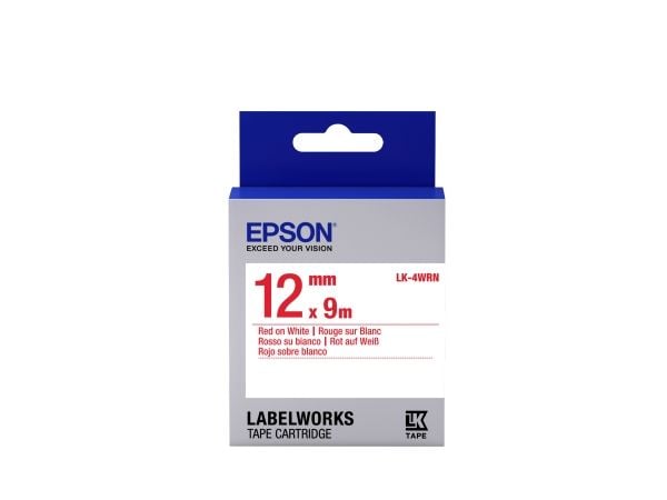 Epson LabelWorks LK-4WRN - Rødt på hvitt - Rull (1,2 cm x 2,9 m) 1 kassett(er) merketape - for LabelWorks LW-1000, 300, 400, 600, 700, 900, K400, Z...