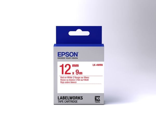 Epson LabelWorks LK-4WRN - Rødt på hvitt - Rull (1,2 cm x 2,9 m) 1 kassett(er) merketape - for LabelWorks LW-1000, 300, 400, 600, 700, 900, K400, Z...