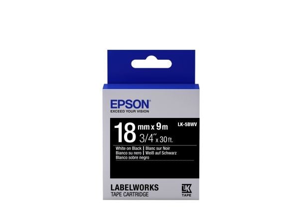 Epson LabelWorks LK-5BWV - Hvitt på svart - Rull (1,8 cm x 9 m) 1 kassett(er) merketape - for LabelWorks LW-1000, 400, 600, 700, 900, K400, Z5000, ...
