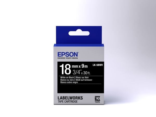 Epson LabelWorks LK-5BWV - Hvitt på svart - Rull (1,8 cm x 9 m) 1 kassett(er) merketape - for LabelWorks LW-1000, 400, 600, 700, 900, K400, Z5000, ...