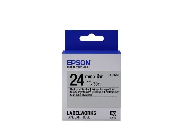 Epson LabelWorks LK-6SBE - Svart på matt sølv - Rull (2,4 cm x 9 m) 1 kassett(er) merketape - for LabelWorks LW-1000, LW-600, LW-700, LW-900, LW-Z5...