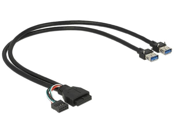 Delock - USB-kabel - USB-type A (hunn) til 19-pins USB 3.0-plugg, 9-pins USB 2.0-plugg (hunn) - USB 3.0 - 45 cm - svart