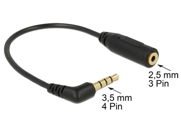 DeLOCK 0.175m 3.5mm/2.5mm, 3.5mm, Uros, 2.5mm, Naaras, 0,175 m, Musta