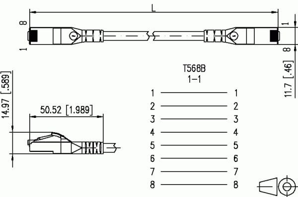 BTR NETCOM Cat6A, 5m, 5 m, Cat6a, RJ-45, RJ-45, RJ-45