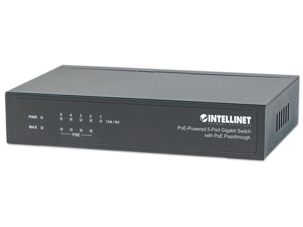 Intellinet PoE-Powered 5x Gigabit, Gigabit Ethernet (10/100/1000), Strøm over Ethernet (PoE)