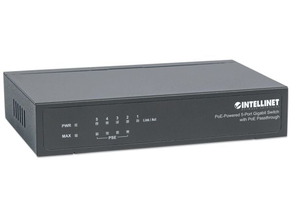 Intellinet PoE-Powered 5x Gigabit, Gigabit Ethernet (10/100/1000), Strøm over Ethernet (PoE)