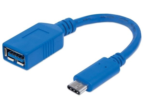 Manhattan 353540, 0,15 m, USB C, USB A, USB 3.2 Gen 1 (3.1 Gen 1), Hankjønn/hunkjønn, Blå