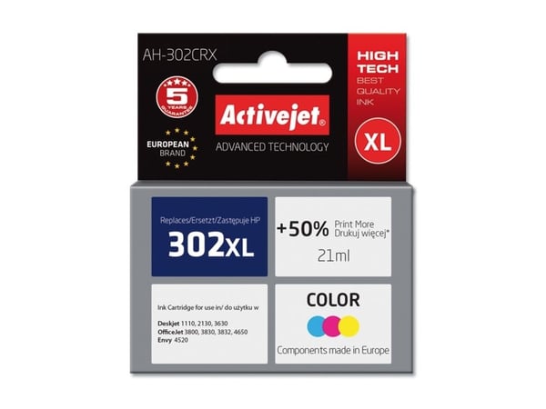Activejet AH-302CRX (erstatning for HP 302XL F6U67AE; Premium; 21 ml; farge)