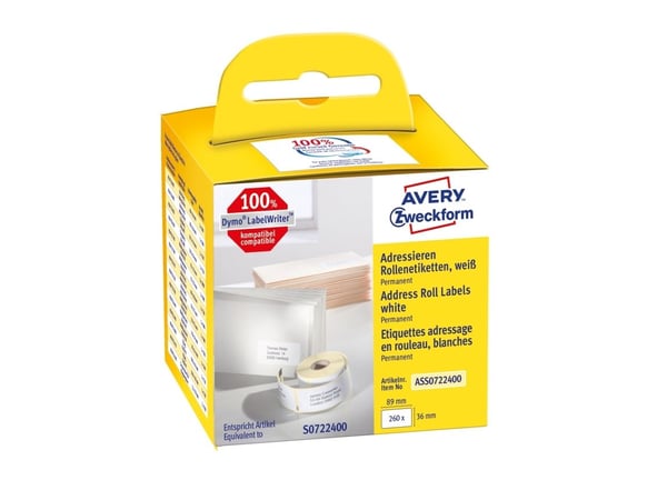 Avery Zweckform - Papir - permanet adhesiv - hvit - 36 x 89 mm 260 etikett(er) (1 rull(er) x 260) rektangulære etiketter