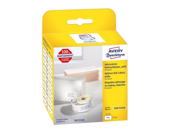 Avery Zweckform - Papir - permanet adhesiv - hvit - 25 x 54 mm 500 etikett(er) (1 rull(er) x 500) rektangulære adresseetiketter