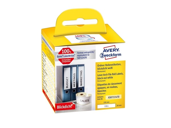 Avery Zweckform - Papir - permanet adhesiv - hvit - 38 x 190 mm 110 etikett(er) (1 rull(er) x 110) rektangulære hevarmsbueetiketter
