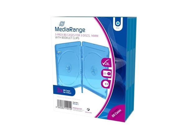 MediaRange BOX38-3-30, Blu-ray, 3 disker, Blå, Gjennomsiktig, Plast, 120 mm, RoHS