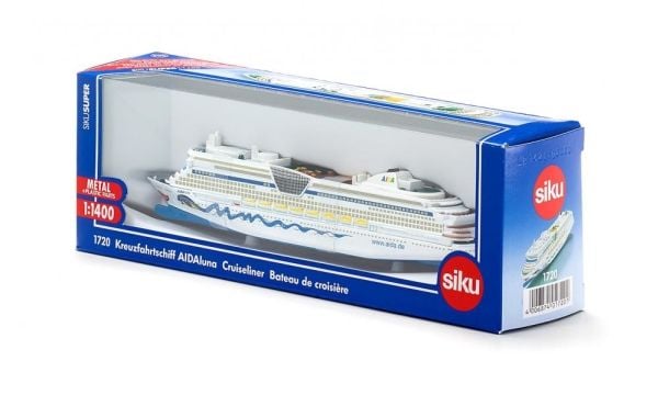 Siku Cruiseliner Aida, Passagerarfartygsmodell, Formonterede, 1:1400, Metall, Plast, Blå, Hvid, Skibsmodell