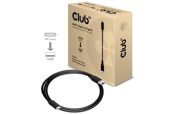 Club 3D - USB-kabel - USB-C (hane) till USB (hane) - USB 3.1 Gen 2 - 3 A - 1 m - reversibel C-kontakt