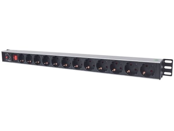 Intellinet 714044, 1U, Vaaka, Alumiini, Musta, 12 AC-pistorasia(a), Tyyppi F