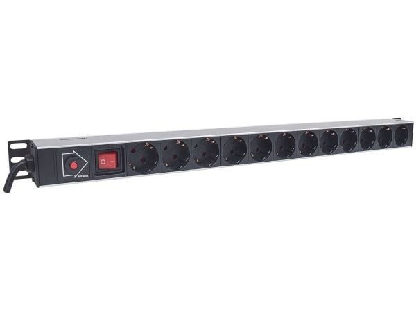 Intellinet 714044, 1U, Vaaka, Alumiini, Musta, 12 AC-pistorasia(a), Tyyppi F