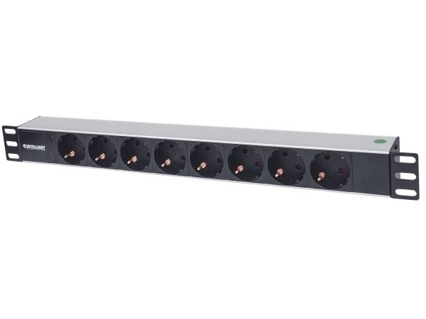 Intellinet 714037, 1U, Vaaka, Alumiini, Alumiini, Musta, 8 AC-pistorasia(a), Tyyppi F