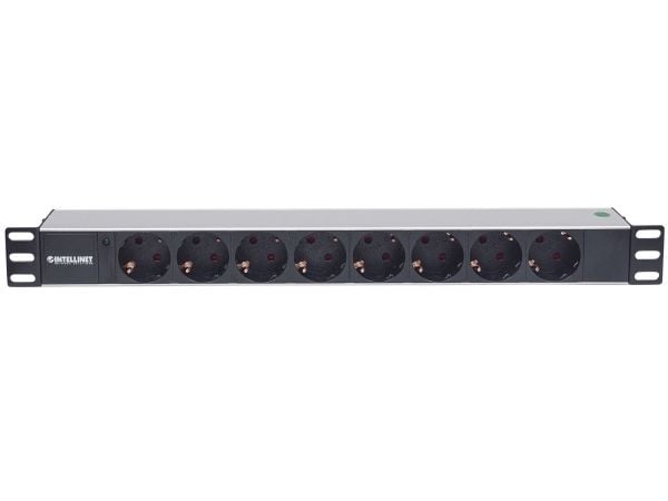 Intellinet 714037, 1U, Vaaka, Alumiini, Alumiini, Musta, 8 AC-pistorasia(a), Tyyppi F