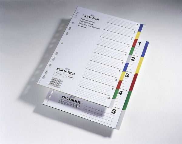 Durable 6740, Blank faneindeks, Polypropylen (PP), Flerfarget, Portrett, A4, 220 mm