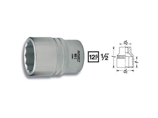 HAZET 900AZ-1, 1 kpl, 25,4 / 2 mm (1 / 2"), Kromivanadiini-teräs, 44 mm, 117 g