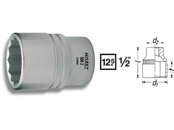 HAZET 900Z-13, 1 stykker, 25,4 / 2 mm (1 / 2"), Kromvanadiumstål, 38 mm, 54 g
