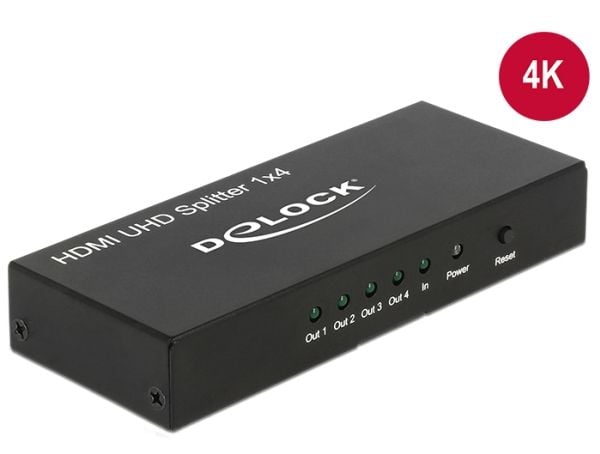Delock HDMI UHD Splitter 1 x HDMI in > 4 x HDMI out 4K - Video/lyd-splitter - 4 x HDMI - stasjonær