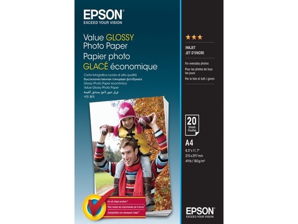 Epson Value - Blank - A4 (210 x 297 mm) - 183 g/m² - 20 ark fotopapir - for Expression Home XP-255, 257, 352, 355, 452, 455; Expression Home HD XP-...