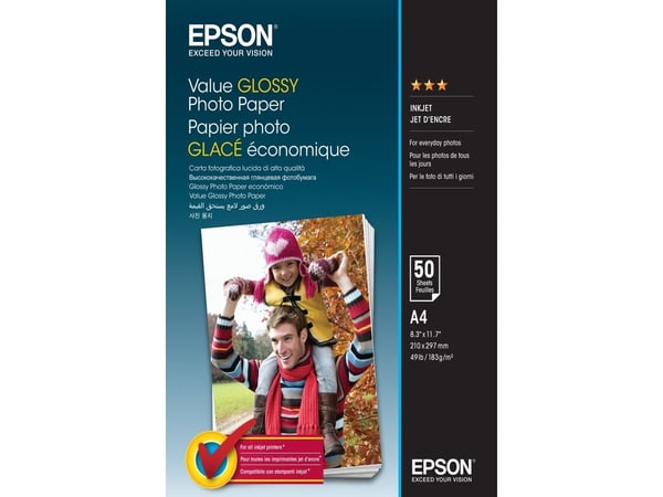 Epson Value - Blank - A4 (210 x 297 mm) - 183 g/m² - 50 ark fotopapir - for Epson L382, L386, L486; Expression Home HD XP-15000; Expression Premium...