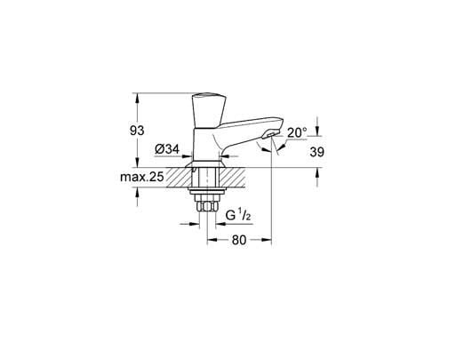 GROHE Costa S, Baderomsvask, Roterende ventiler, Metall, 1/2", Kromfarget