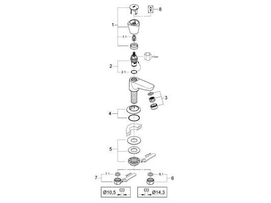 GROHE Costa S, Baderomsvask, Roterende ventiler, Metall, 1/2", Kromfarget