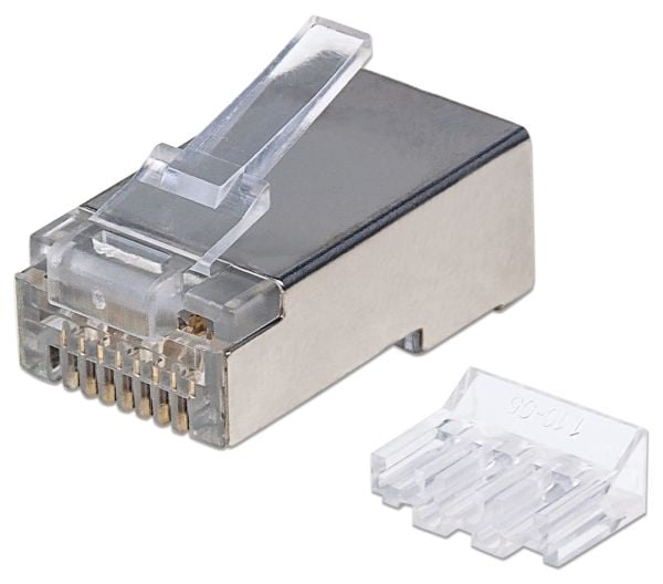 Intellinet RJ45 Modular Plugs Pro Line, Cat6A, STP, 3-prong, for solid & stranded wire, 50 µ gold-plated contacts, 70 pack - Nettverkkontakt - RJ-4...
