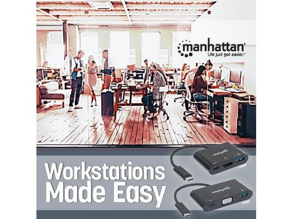 Manhattan 152037, USB Type-A, USB Type-C, Svart, Akrylonitril-butadien-styren (ABS), HDCP 1.4 CE FCC RoHS2 WEEE, 3840 x 2160 piksler, 0 - 40 °C