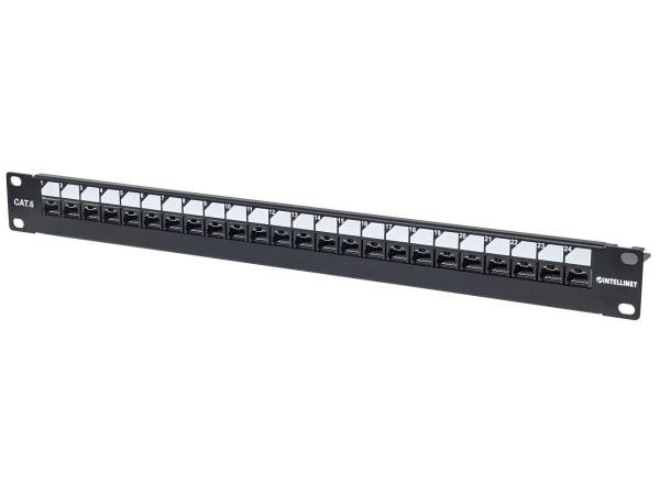 Intellinet 720564, IEEE 802.3, IEEE 802.3ab, IEEE 802.3an, IEEE 802.3u, RJ-45, Gull, U/UTP (UTP), Sort, Rackmontering