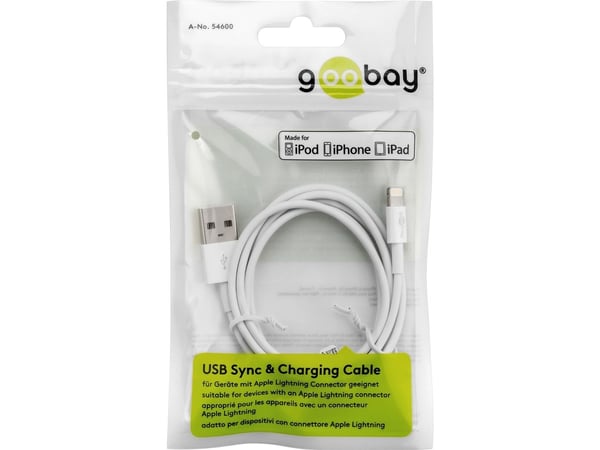 Goobay 54600, 1 m, Lightning, USB A, Hankjønn, Hankjønn, Hvit