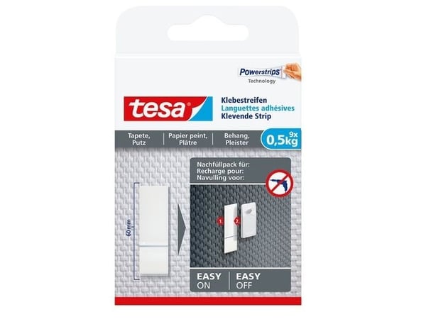 TESA 77770-00000, Monterings tape, Hvit, Innendørs, Papir, Gips, 0,5 kg, 9 stykker