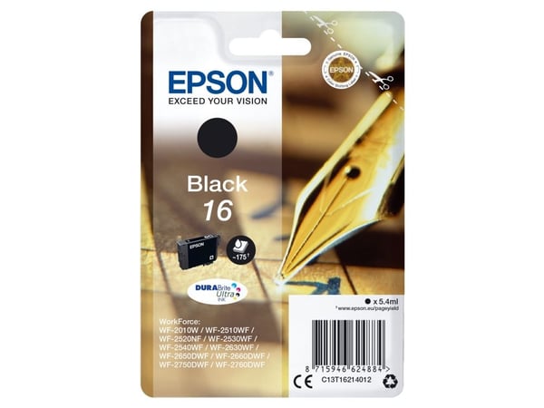 Epson Pen and crossword Yksittäispakkaus, musta 16 DURABrite Ultra -muste, Musta, Väriainepohjainen muste, 5,4 ml, 1 kpl, 175 sivua