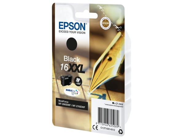 Epson Singlepack Black 16XXL DURABrite Ultra Ink, Erittäin (Super) korkea värintuotto, Väriainepohjainen muste, 21,6 ml, 1000 sivua, 1 kpl