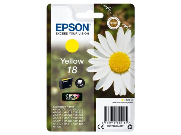Epson 18 - 3.3 ml - gul - original - blekkpatron - for Expression Home XP-212, 215, 225, 312, 315, 322, 325, 412, 415, 422, 425