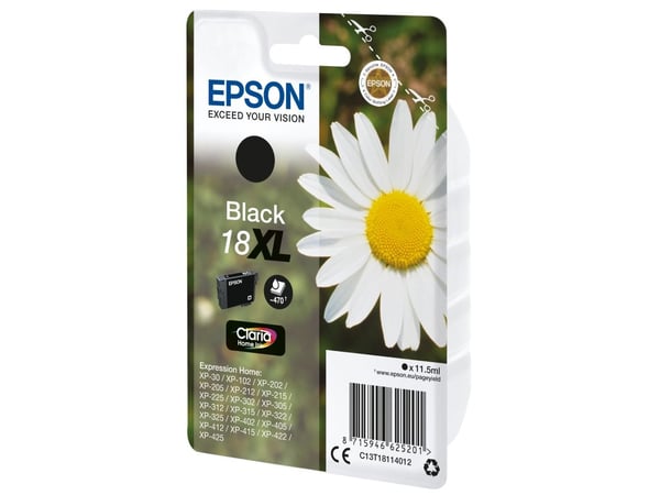 Epson 18XL - 11.5 ml - XL - svart - original - blære med RF-alarm - blekkpatron - for Expression Home XP-212, 215, 225, 312, 315, 322, 325, 412, 41...