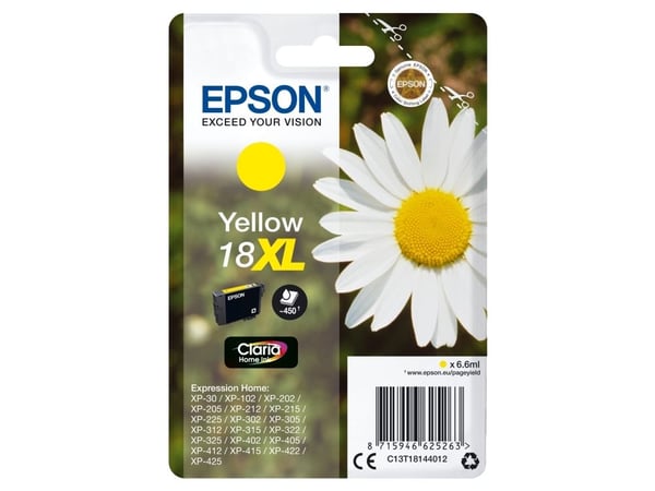 Epson 18XL - 6.6 ml - XL - gul - original - bläckpatron - för Expression Home XP-212, 215, 225, 312, 315, 322, 325, 412, 415, 422, 425
