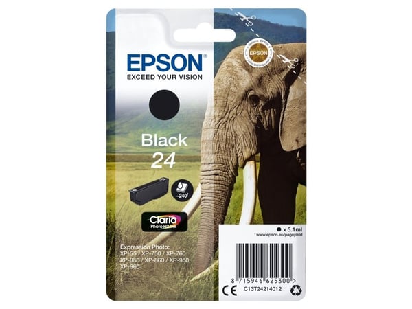 Epson 24 - 5.1 ml - svart - original - blekkpatron - for Expression Photo XP-55, 750, 760, 850, 860, 950, 960, 970; Expression Premium XP-750, 850