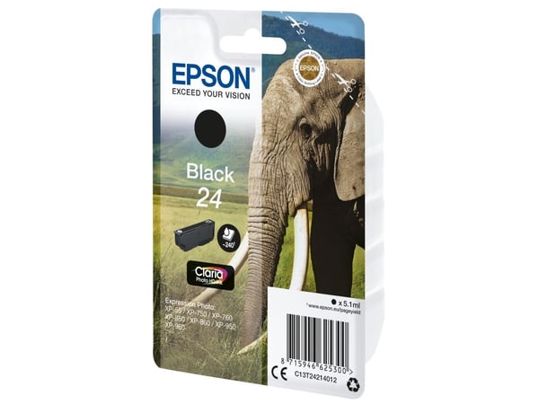 Epson 24 - 5.1 ml - svart - original - blekkpatron - for Expression Photo XP-55, 750, 760, 850, 860, 950, 960, 970; Expression Premium XP-750, 850