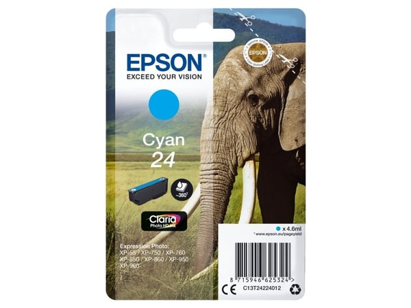 Epson 24 - 4.6 ml - cyan - original - bläckpatron - för Expression Photo XP-55, 750, 760, 850, 860, 950, 960, 970; Expression Premium XP-750, 850
