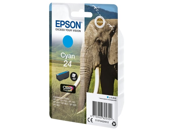 Epson 24 - 4.6 ml - cyan - original - bläckpatron - för Expression Photo XP-55, 750, 760, 850, 860, 950, 960, 970; Expression Premium XP-750, 850