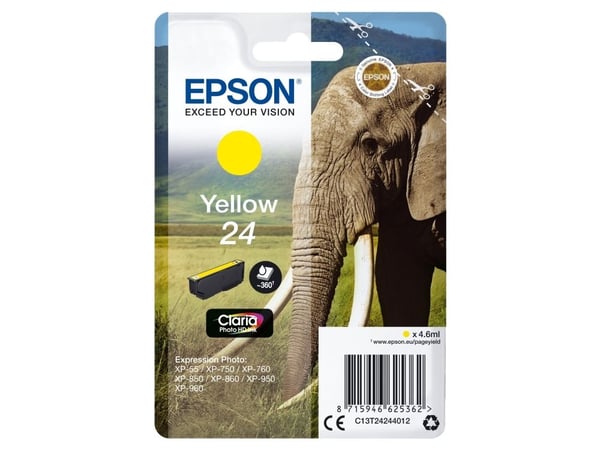 Epson 24 - 4.6 ml - gul - original - blekkpatron - for Expression Photo XP-55, 750, 760, 850, 860, 950, 960, 970; Expression Premium XP-750, 850